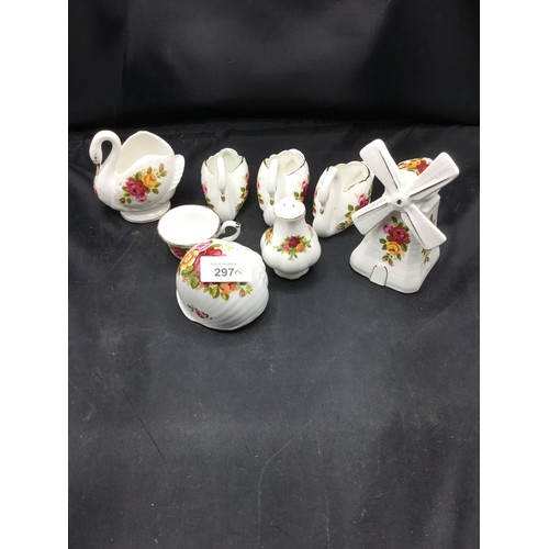 297 - Country roses various ceramics x8 inc windmill swans x 4 snail cue + salt