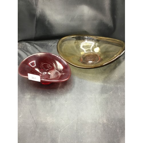 304 - 2x glass dishes bowls 1 possibly murano