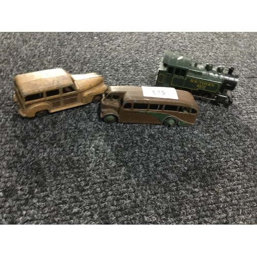 679 - 3x vintage/antique car,bus,train inc. dinky