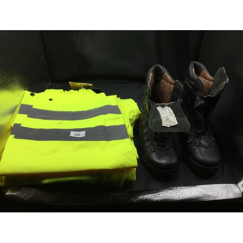 308 - 2x brand new high viz trousers + boots size 6