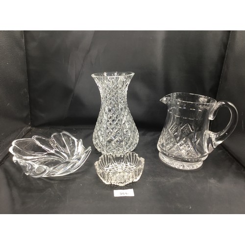 351 - Super crystal vase,jug,+ 2 dishes x4 lot nice group