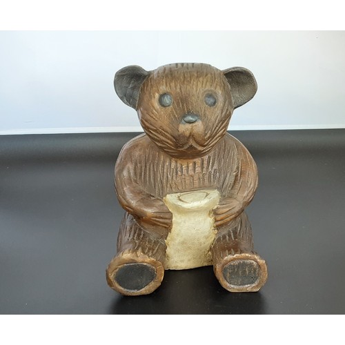 78 - Hand Carved Wooden Bear with Pot