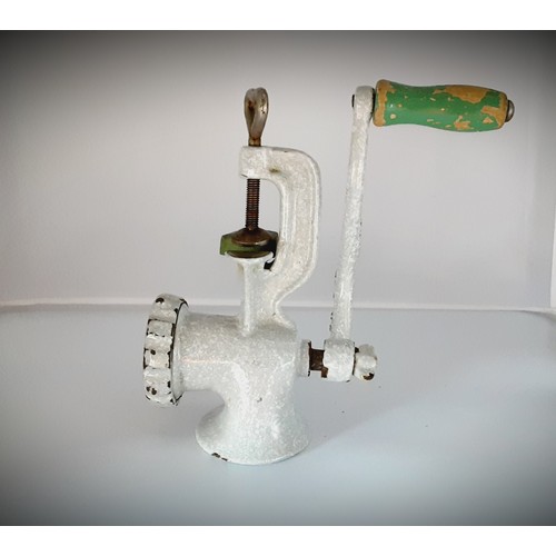 294 - Vintage Enameled Meat Grinder