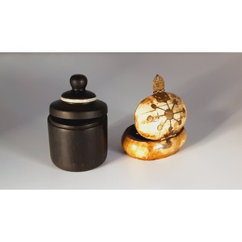 620 - Carved Bone, Brass Pot and Ebony Pot