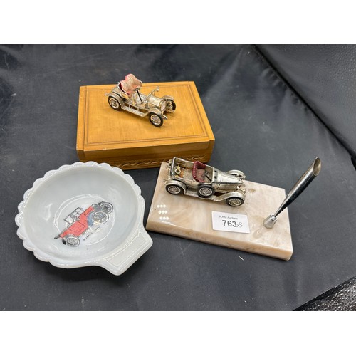 763 - Vintage car pen stand + vintage car box + car dish