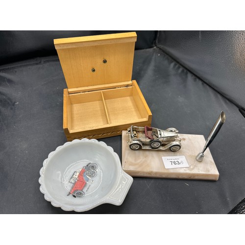 763 - Vintage car pen stand + vintage car box + car dish