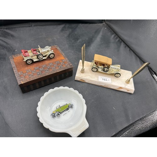 764 - Vintage car pen stand + vintage car box + car dish