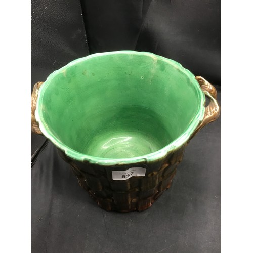 537 - Vintage cane planter brown/green 12”x10”