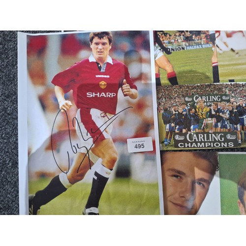 495 - Manchester utd photos to inc 3 signed pictures Alex furgurson ,Roy Keane etc.