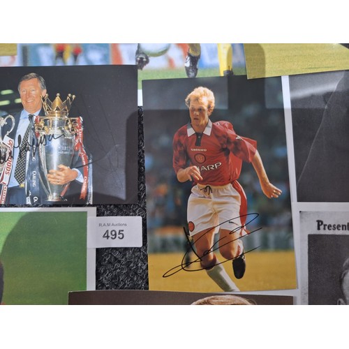 495 - Manchester utd photos to inc 3 signed pictures Alex furgurson ,Roy Keane etc.