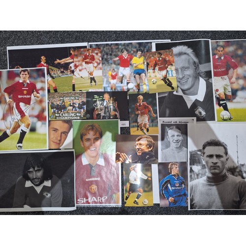 495 - Manchester utd photos to inc 3 signed pictures Alex furgurson ,Roy Keane etc.