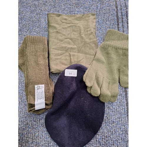 91 - New Combat Clothing x4 To Include Gloves, Socks, Beret and Hoodie