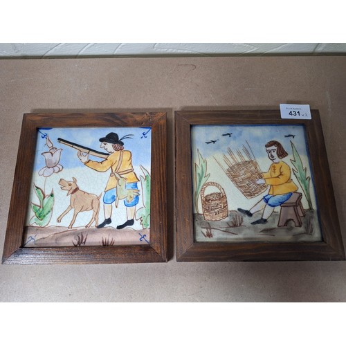 431 - Hand Painted and Signed Framed Collectable Tiles x2 By Bert