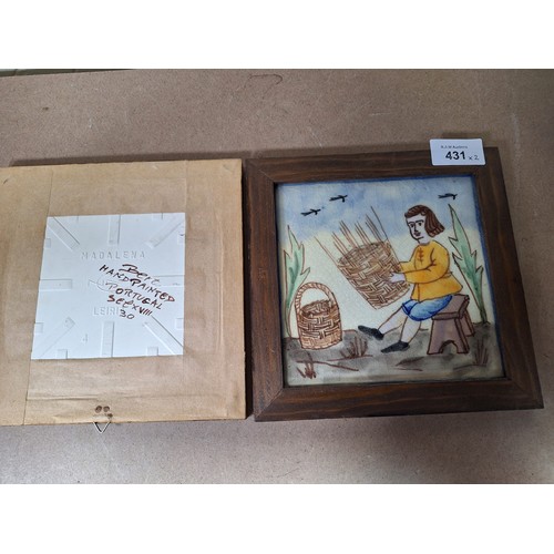 431 - Hand Painted and Signed Framed Collectable Tiles x2 By Bert