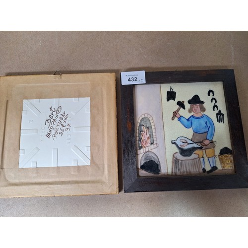 432 - Hand Painted and Signed Framed Collectable Tiles x2 By Bert