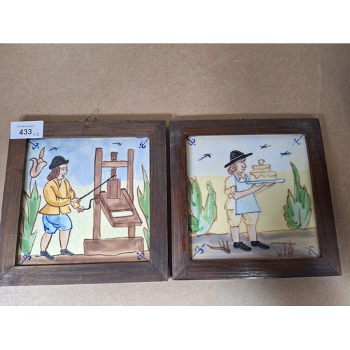 433 - Hand Painted and Signed Framed Collectable Tiles x2 By Bert