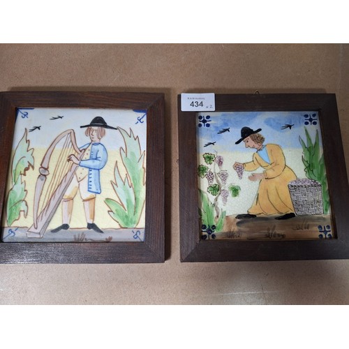 434 - Hand Painted and Signed Framed Collectable Tiles x2 By Bert