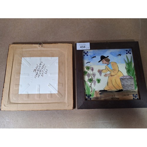 434 - Hand Painted and Signed Framed Collectable Tiles x2 By Bert