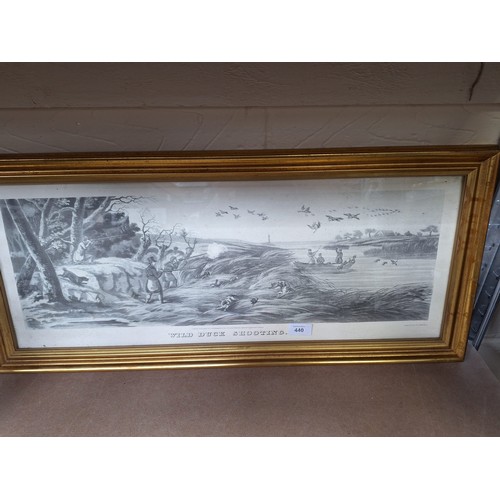 440 - Vintage Print Of an Engraving Hunting Wild Duck Shooting