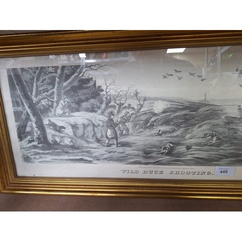 440 - Vintage Print Of an Engraving Hunting Wild Duck Shooting