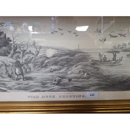 440 - Vintage Print Of an Engraving Hunting Wild Duck Shooting