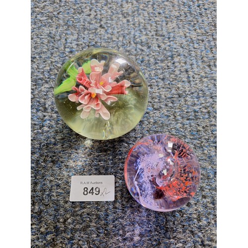 849 - Caithness Moon Crystal Paperweight and Flower Paperweight