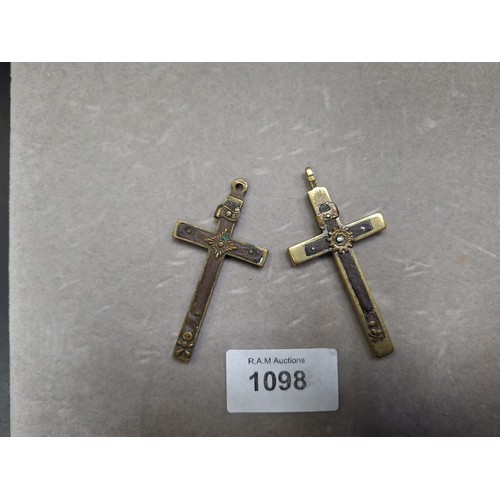 1098 - Vintage Trench Art War Crosses x2