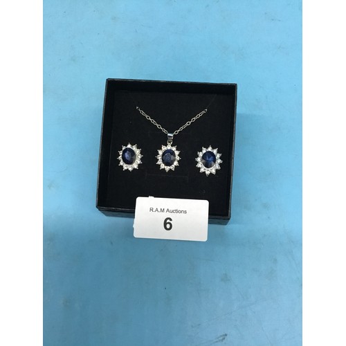 6 - Ladies Blue Stone Necklace and Earrings