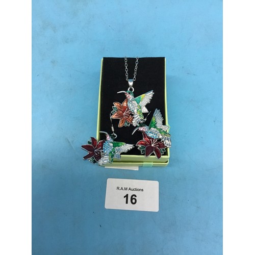 16 - Colourful Woodpecker Necklace and Earrings