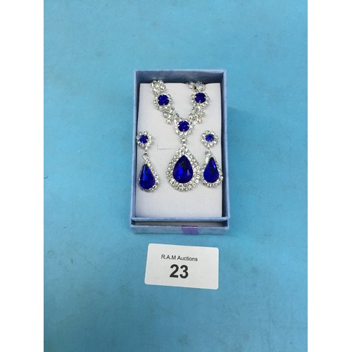 23 - Blue Stone and Diamanté Necklace and Earrings