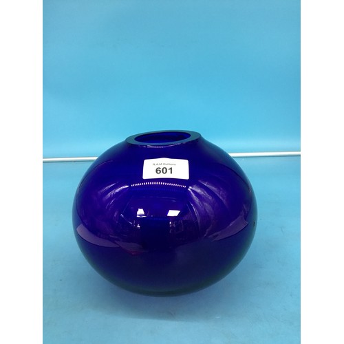 601 - Vintage Large Bristol Blue Globular Vase Handmade