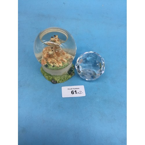 61 - Giraffe Snow Globe and a Crystal Paperweight