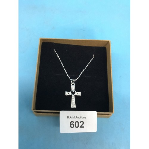 602 - 925 Silver Cross and Chain Set With Crystal