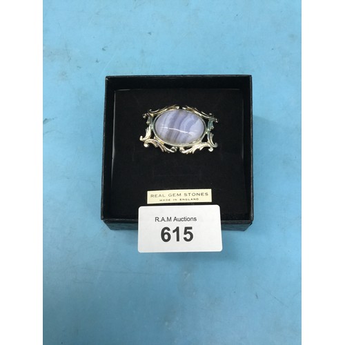 615 - 925 Silver and Ice Lace Blue Agate Brooch