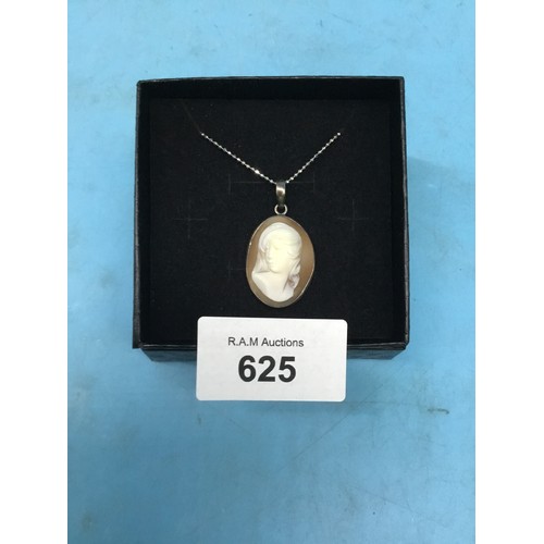 625 - Cameo Pendant With 925 Silver Surround and Chain