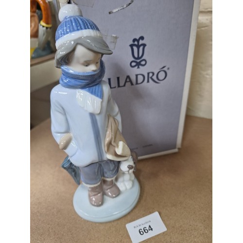 664 - Boxed Lladro Figure Boy and Dog