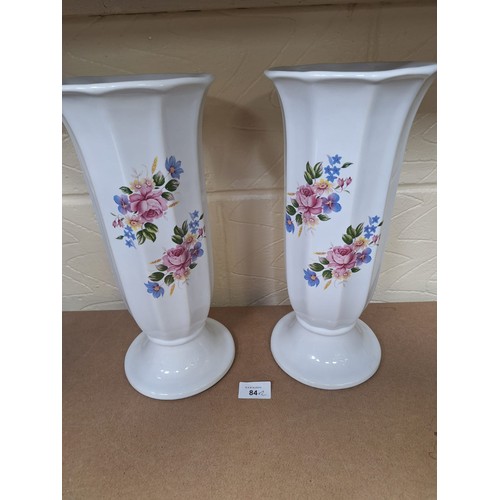 84 - Pair of Vintage Vases White With Flowers 14”-16” tall