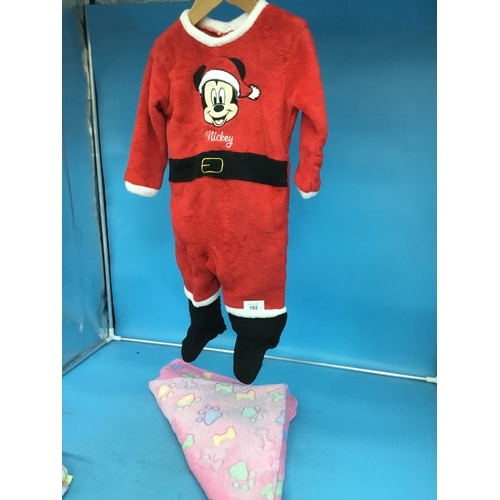 102 - Babies Santa Suit Size 12 months and a Puppy Blanket