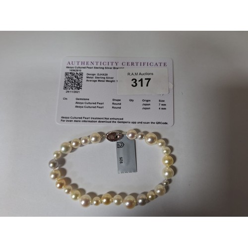 317 - 925 Silver With Genuine Akoya Pearls