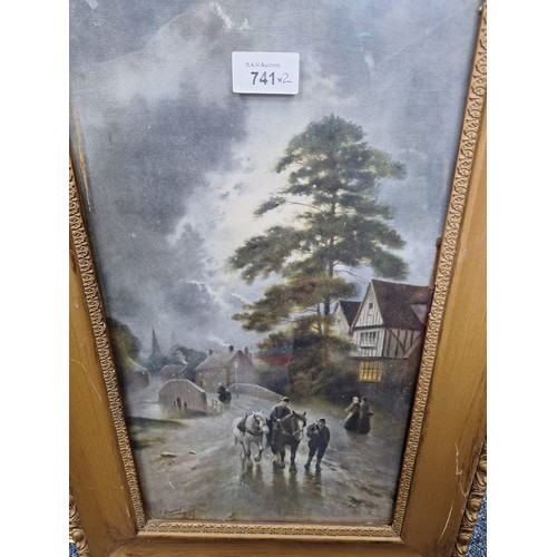 741 - Framed Tapestry and a Vintage Framed Picture Of Horses and a Village