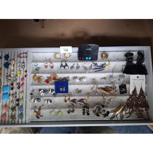 756 - Huge Tray Of Fashion and Vintage Earrings (stand not included)