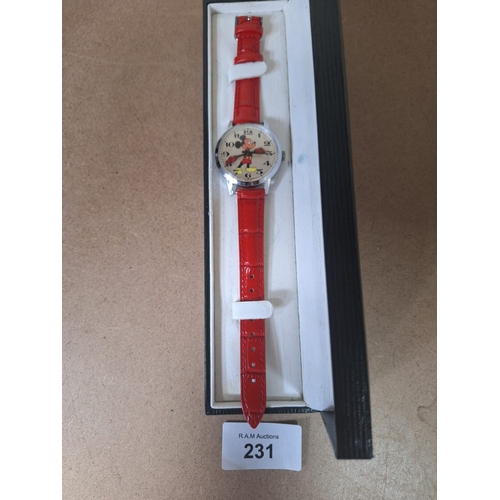 231 - Vintage Red Original Mickey Mouse Watch