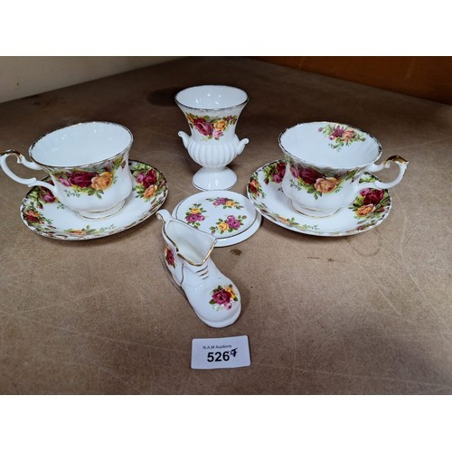 526 - Old country roses cup+saucers x 2 + 3 others