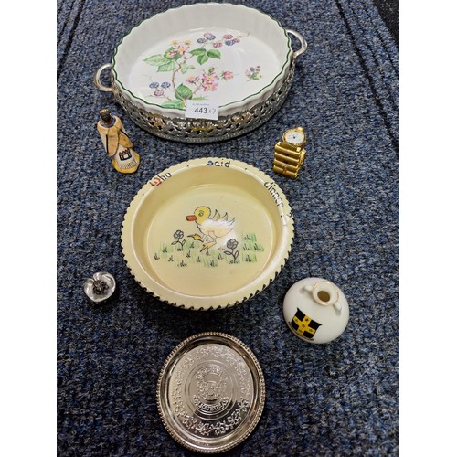 443 - 7x various ceramics + EPNS + clock + pewter