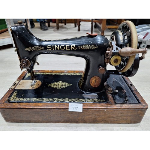 217 - Vintage Singer Sewing Machine in Case all Marked (great lot)