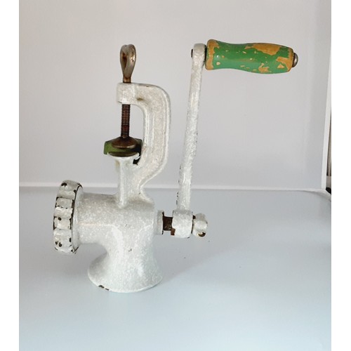 294 - Vintage Enameled Meat Grinder