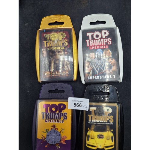 566 - Top trumps x4 To Include Pirates of the Caribbean, Wrestling, Cars and Specials