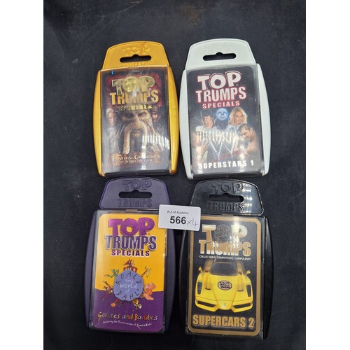 566 - Top trumps x4 To Include Pirates of the Caribbean, Wrestling, Cars and Specials