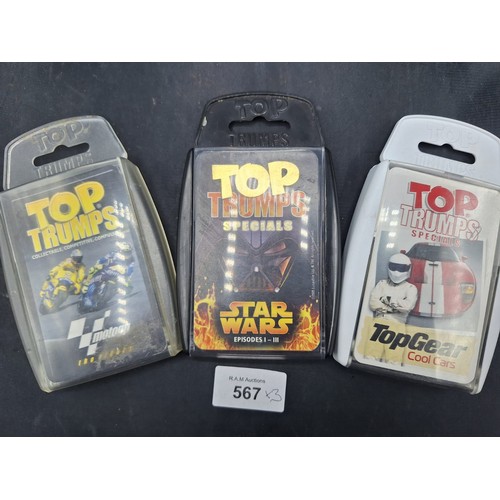 567 - Top Trumps x3 to Include Star Wars, Top Gear and MotoGP