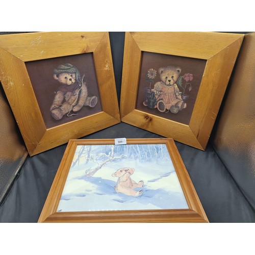 589 - Teddy Bear Pictures x3 in Frames 2 are 14x14 and 1 is 14x12